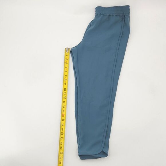 J Crew Reese Crepe Pants Size 12 Blue Green Pull On Elastic Waist Tulip Hem Boho - Picture 6 of 8